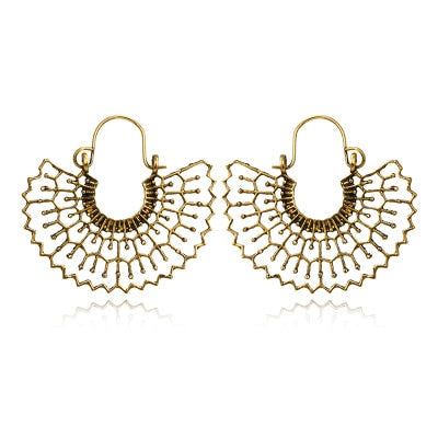 HuaTang Vintage Gold Silver Color Metal Dangle Hollow Earrings for Women Geometric Carved Ethnic Earring Indian Jewellery brinco