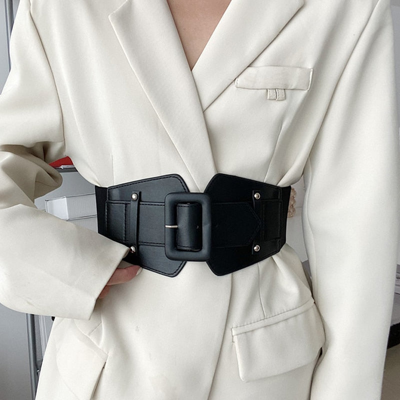 Wide Elastic Corset Belt Ladies Dress Suit Stretch Cummerbunds Plus Size Belts For Women High Quality Big Waistband White