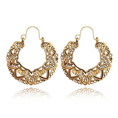 HuaTang Vintage Gold Silver Color Metal Dangle Hollow Earrings for Women Geometric Carved Ethnic Earring Indian Jewellery brinco