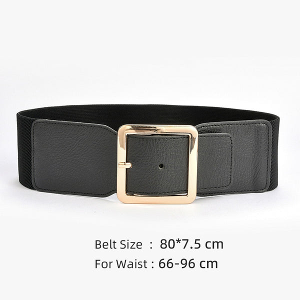Black Oversized Gold Buckle Chunky Waist Belt