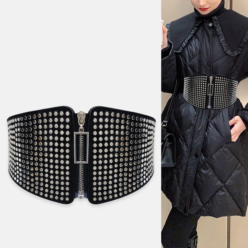 Punk Rivet Inlay Wide Elastic Corset Belt Female Waist Goth Plus Size –  KISSWING